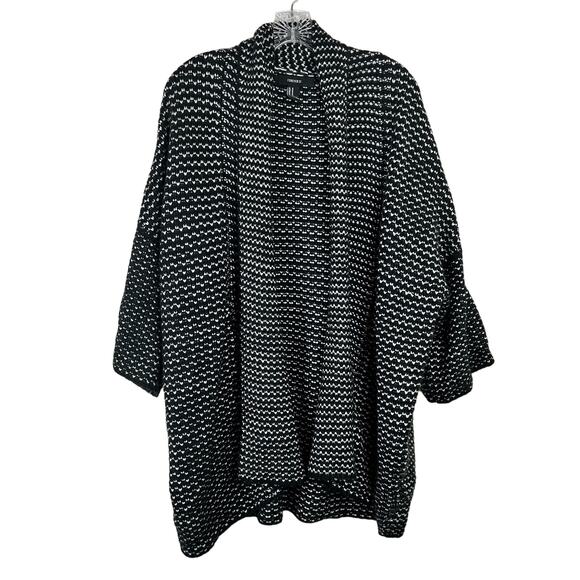 Forever 21 Sweater Cardigan Size M Black White Knit Open Front Oversized - Picture 1 of 5
